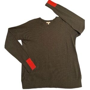 PROJECT Deep Olive Green Crewneck Cotton Sweater w/Burnt Orange Detail sz: M